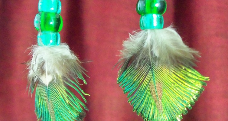 Emerald Peacock Feather Earrings
