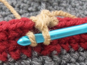 Spike stitch, draw yarn through