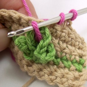 First rose stitch through leaf