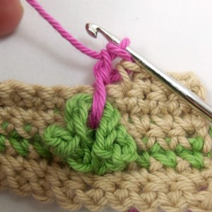 First rose stitch through leaf